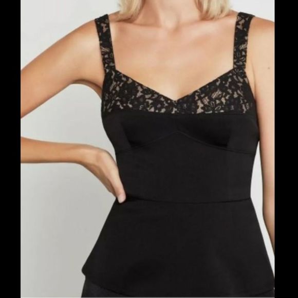BCBG Max Azria Lace Corset Tank Top Shirt Cami Black Tan Back Zip Fitted | Sz M - Picture 1 of 12